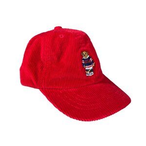 Polo Ralph Lauren Hockey Polo Bear Corduroy Youth Hat Red 4-7 OS